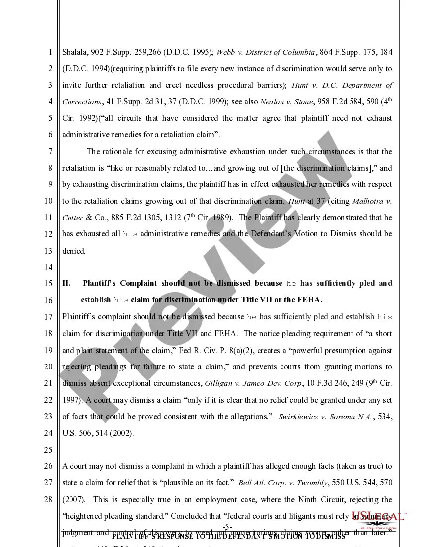 Preview Plaintiff's Opposition to Defendant's Motion to Dismiss