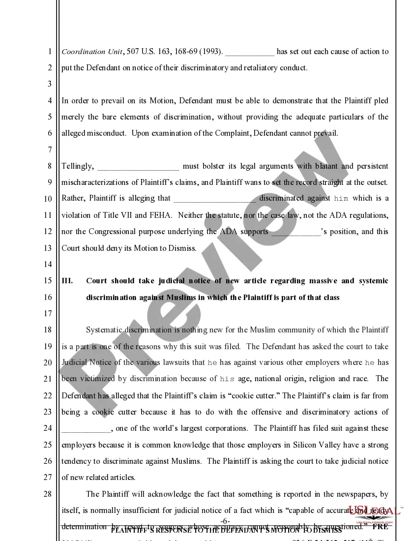 Preview Plaintiff's Opposition to Defendant's Motion to Dismiss