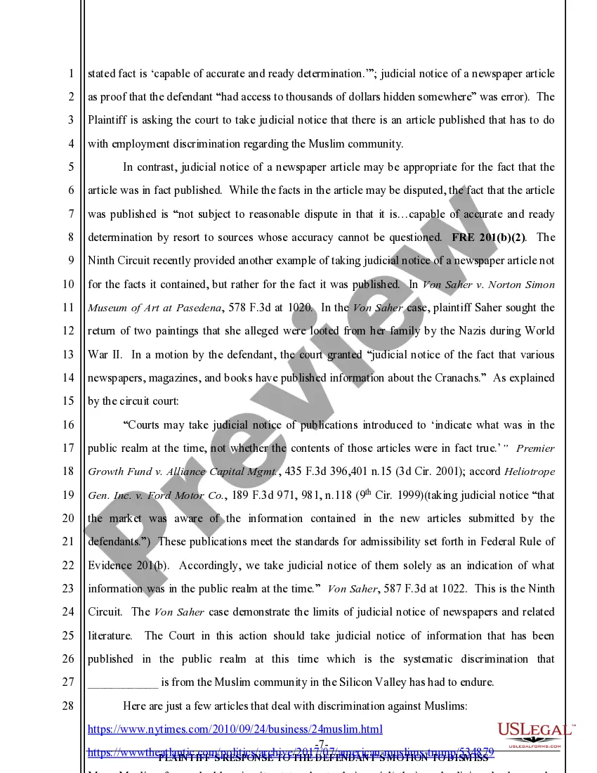 Preview Plaintiff's Opposition to Defendant's Motion to Dismiss