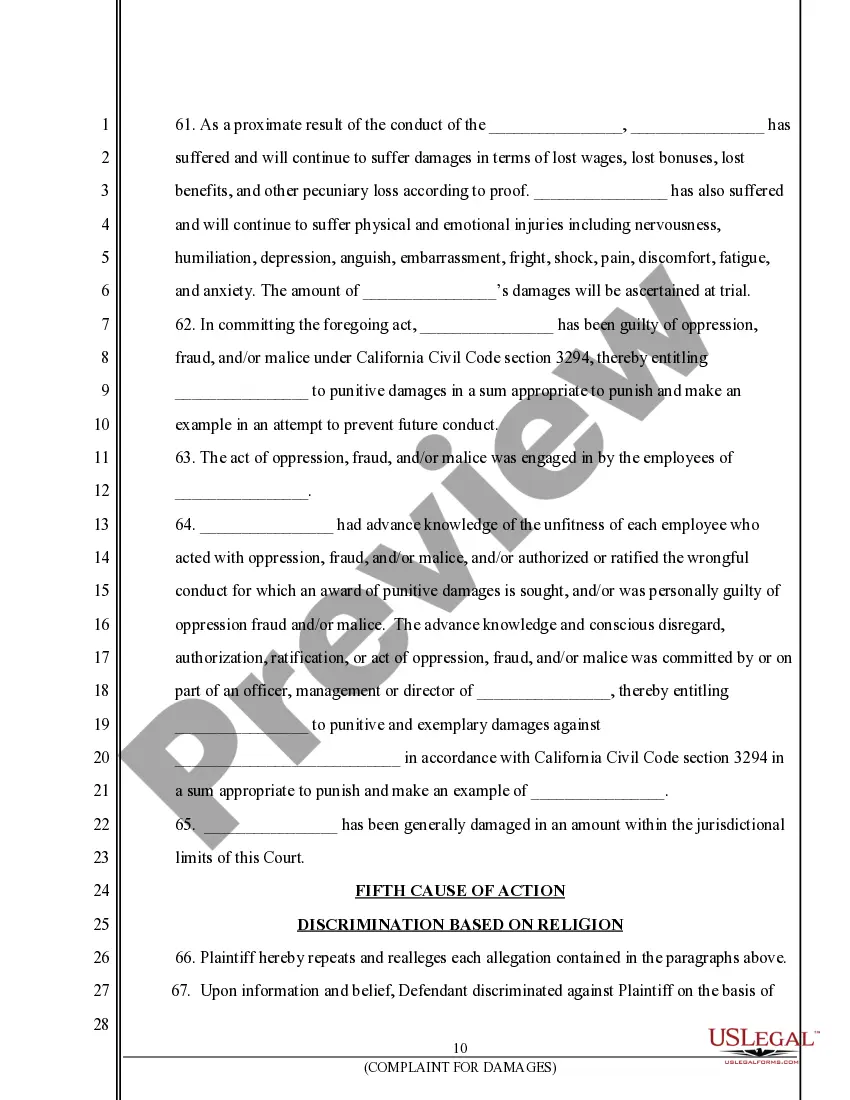 Preview Complaint for Damages resulting from Discrimination, Retaliation and Intentional Infliction of Emotional Distress