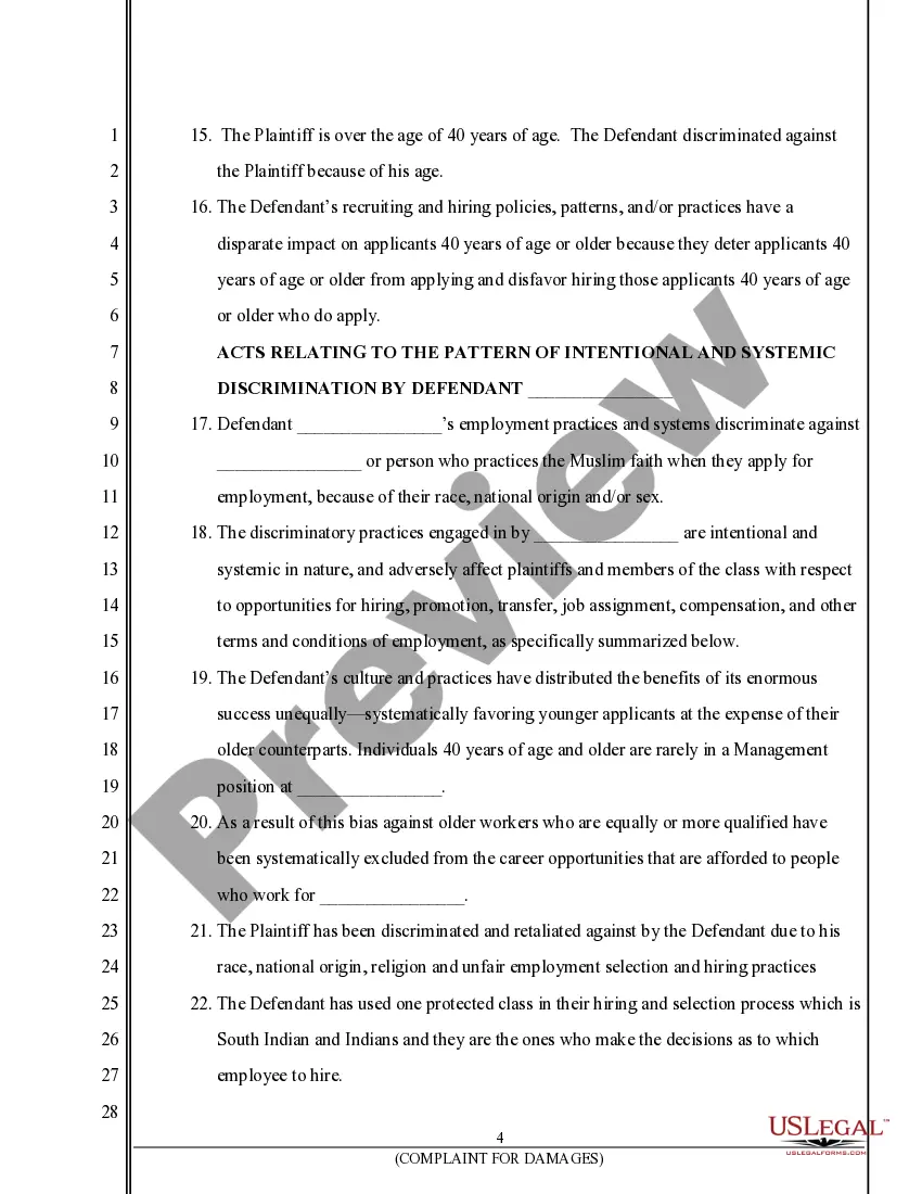 Preview Complaint for Damages resulting from Discrimination, Retaliation and Intentional Infliction of Emotional Distress