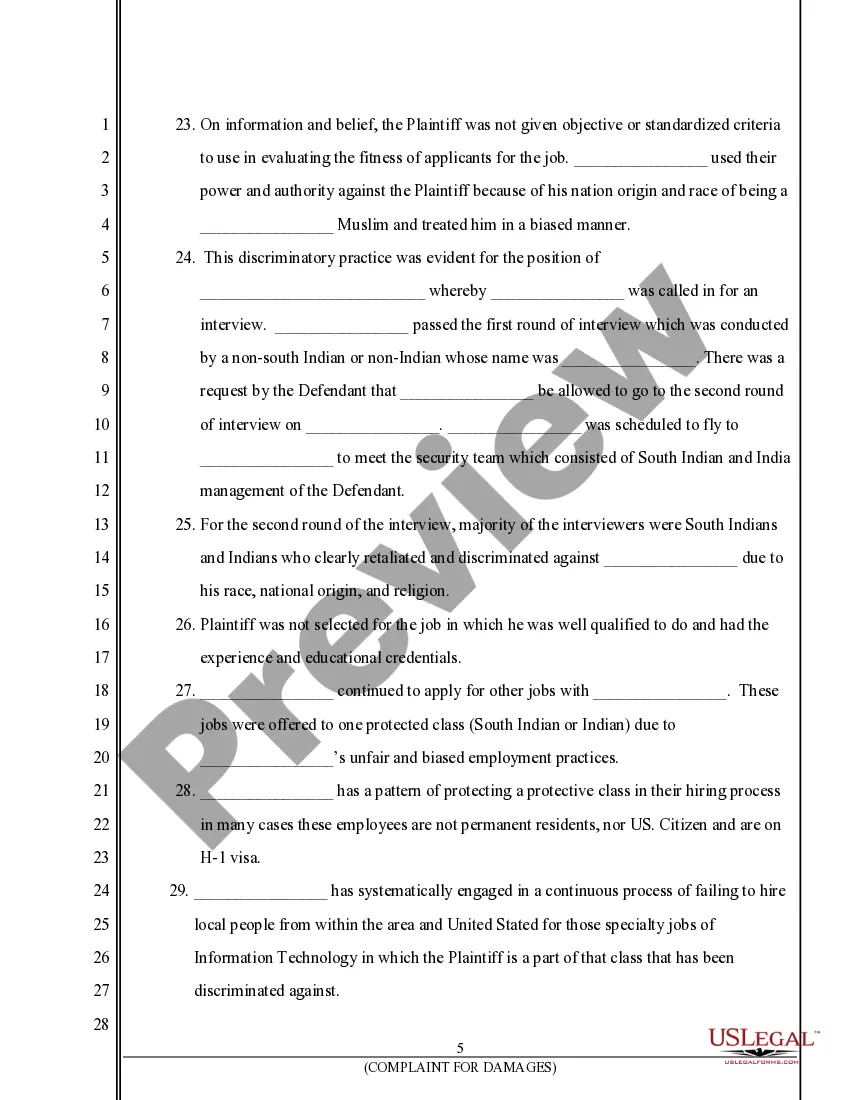Preview Complaint for Damages resulting from Discrimination, Retaliation and Intentional Infliction of Emotional Distress