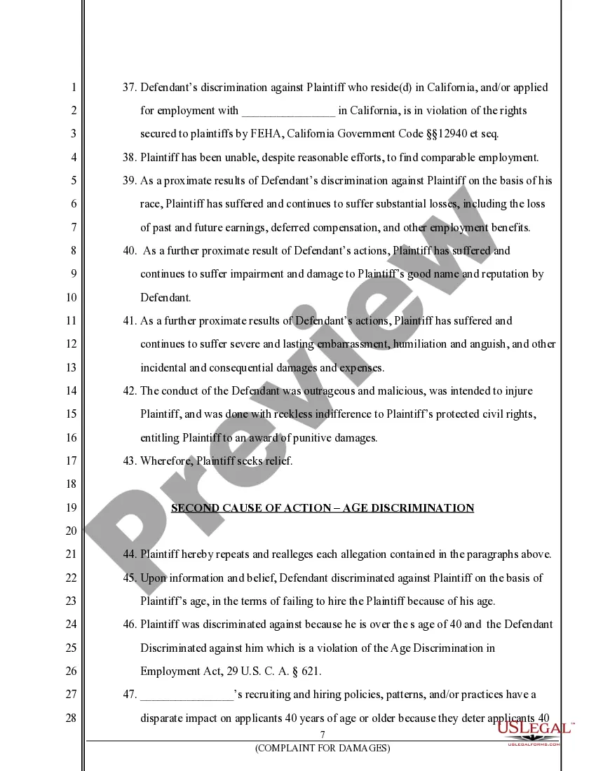 Preview Complaint for Damages resulting from Discrimination, Retaliation and Intentional Infliction of Emotional Distress