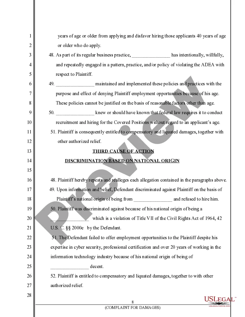Preview Complaint for Damages resulting from Discrimination, Retaliation and Intentional Infliction of Emotional Distress