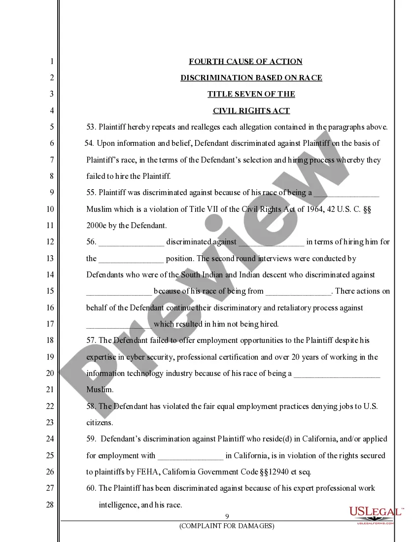 Preview Complaint for Damages resulting from Discrimination, Retaliation and Intentional Infliction of Emotional Distress
