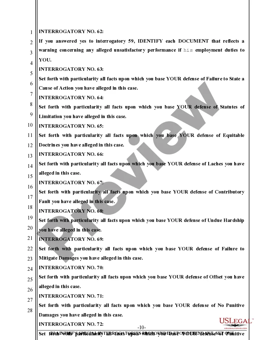 Preview Special Interrogatories in civil action involving employment dispute