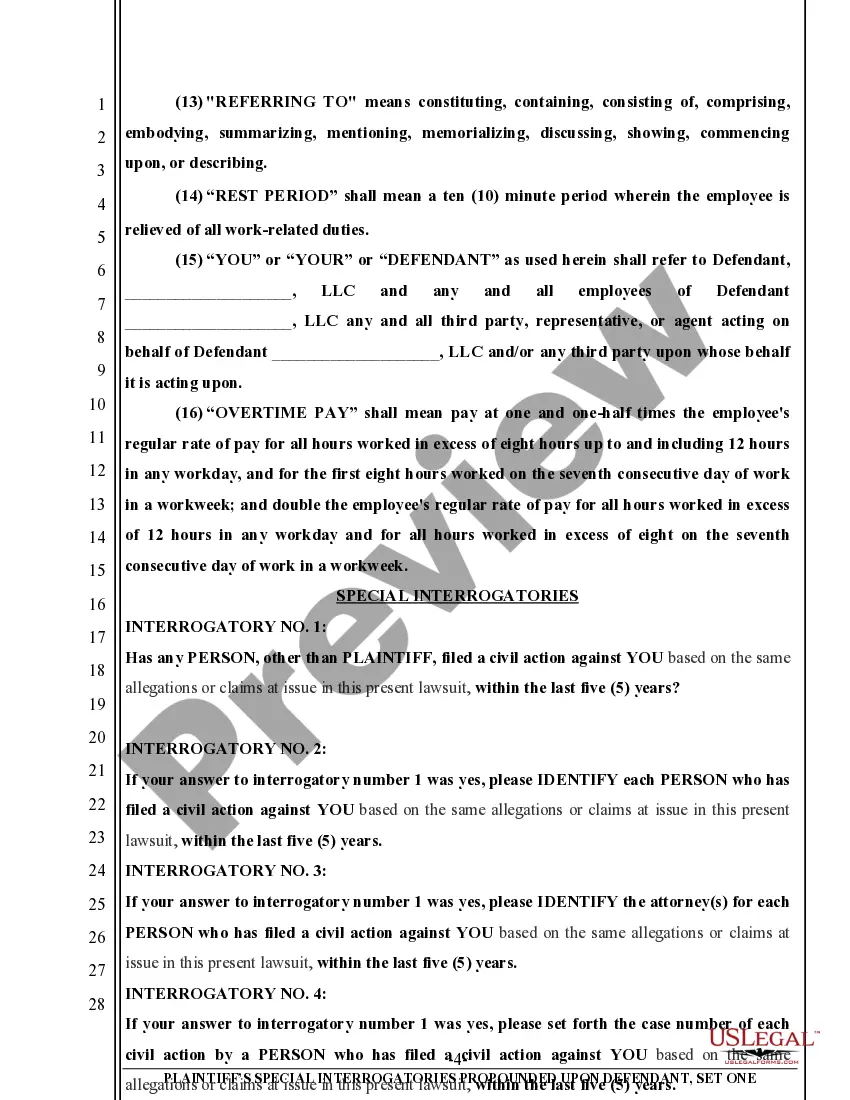 Preview Special Interrogatories in civil action involving employment dispute