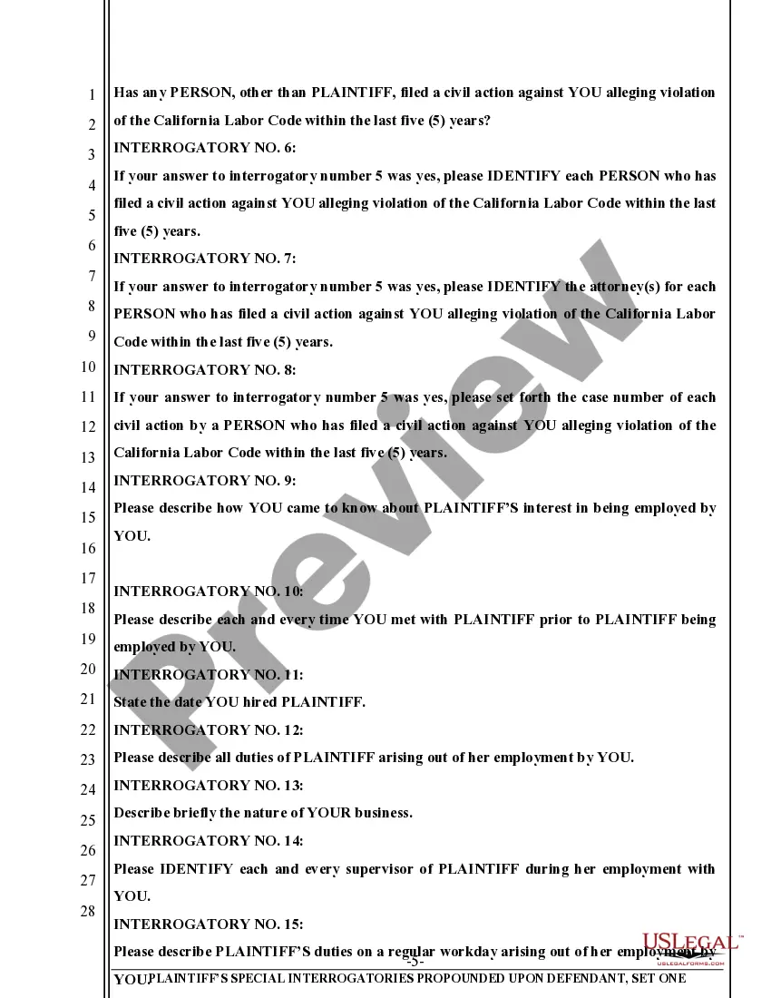 Preview Special Interrogatories in civil action involving employment dispute
