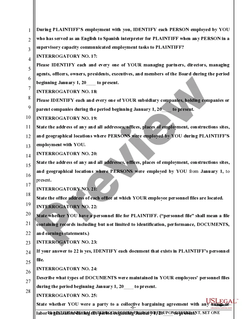 Preview Special Interrogatories in civil action involving employment dispute