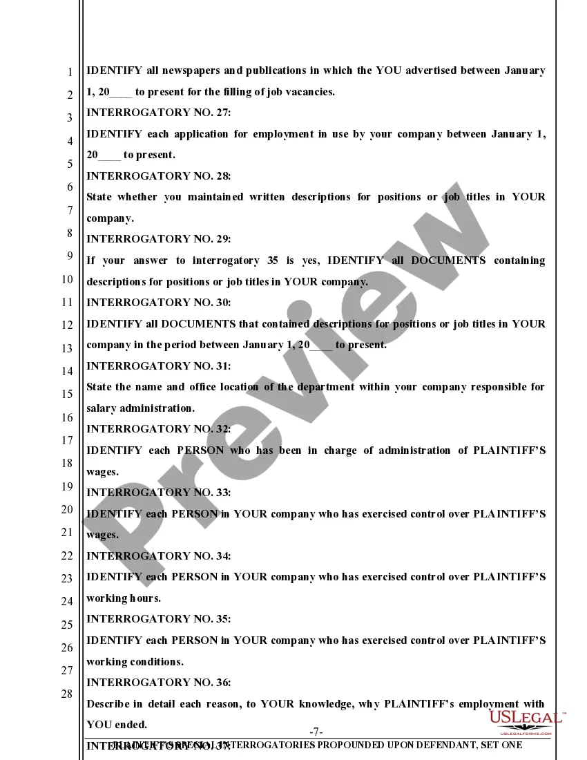 Preview Special Interrogatories in civil action involving employment dispute