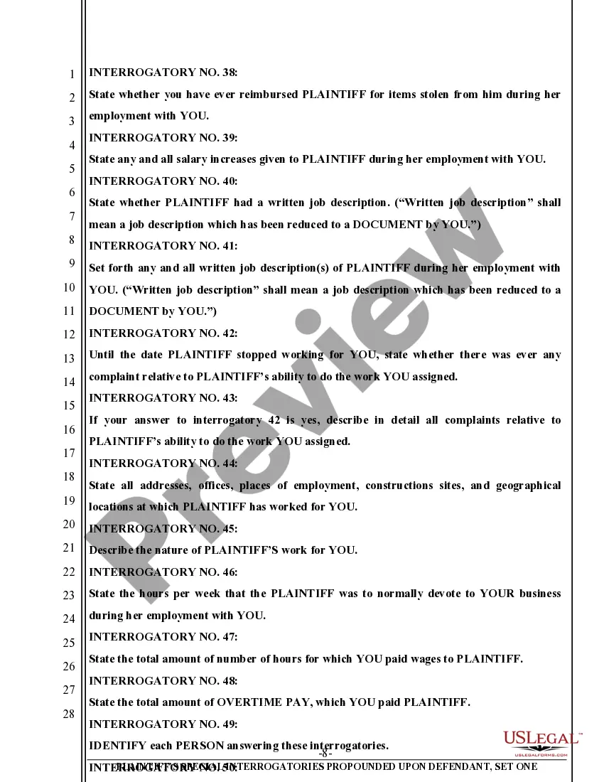 Preview Special Interrogatories in civil action involving employment dispute