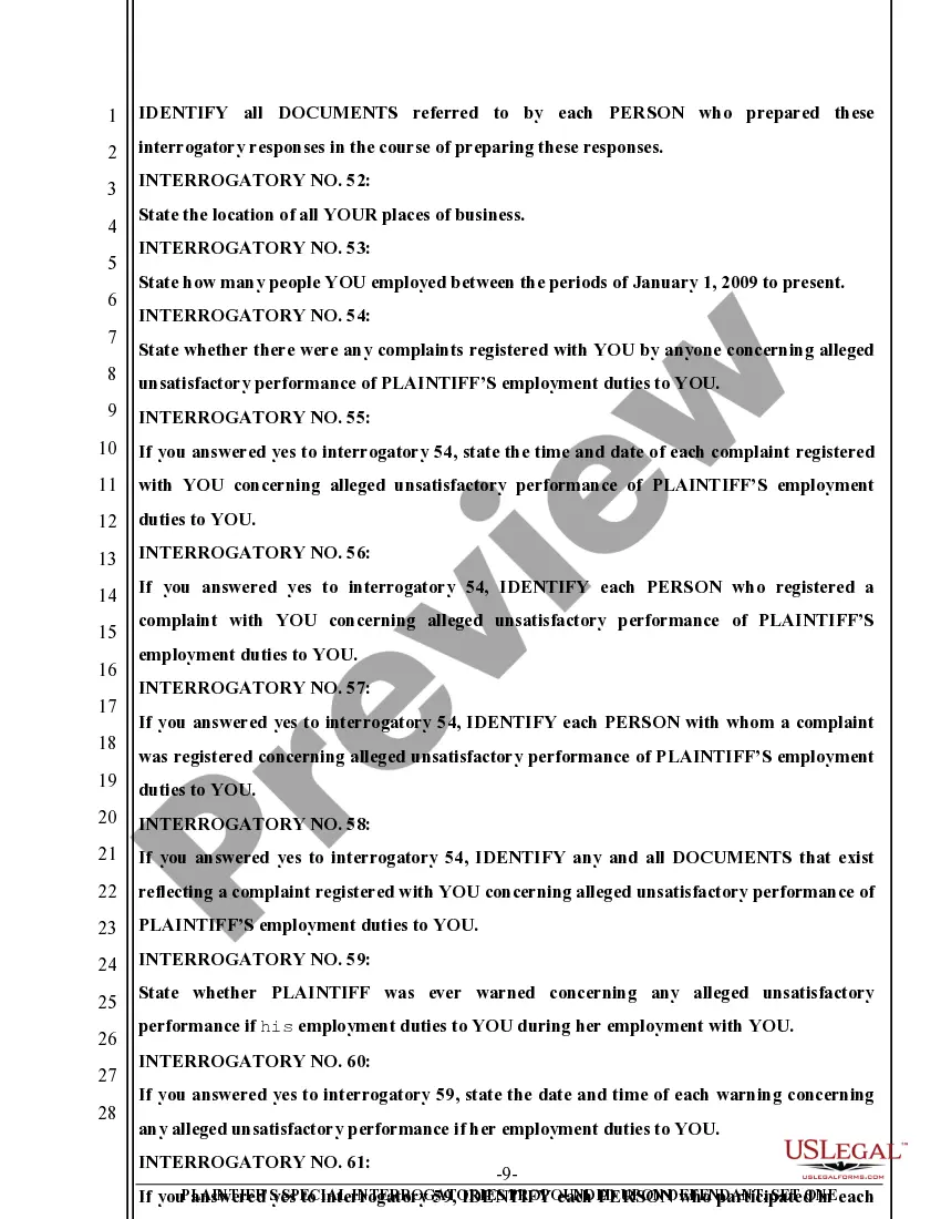 Preview Special Interrogatories in civil action involving employment dispute