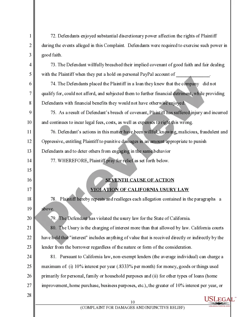 Preview Complaint for Breach of Contract, Negligent Misrepresentation, Unfair and Deceptive Business Practices