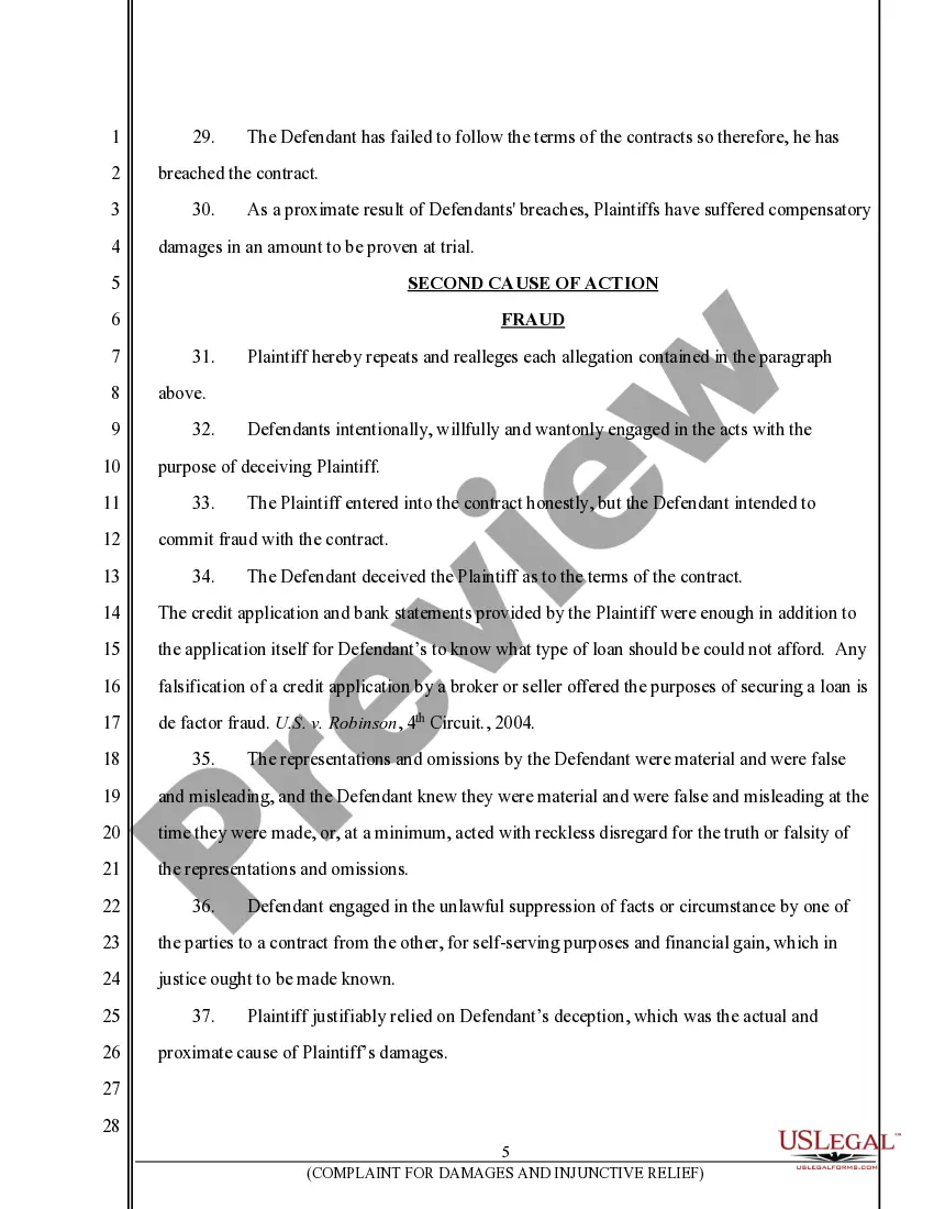 Preview Complaint for Breach of Contract, Negligent Misrepresentation, Unfair and Deceptive Business Practices