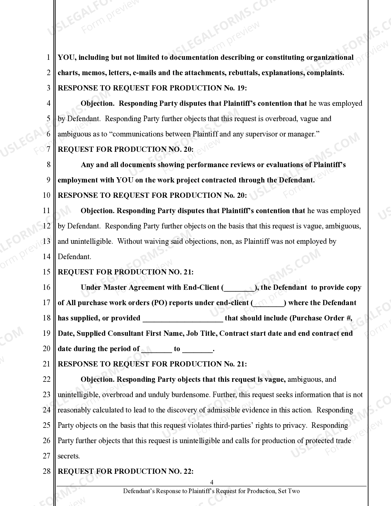 California Defendant's Response to Request for Production | US Legal Forms