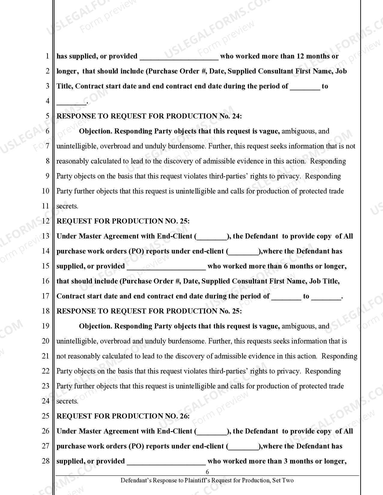 California Defendant's Response to Request for Production | US Legal Forms