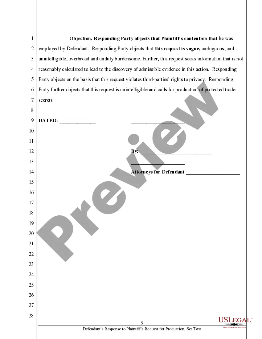 Preview Defendant's Response to Request for Production