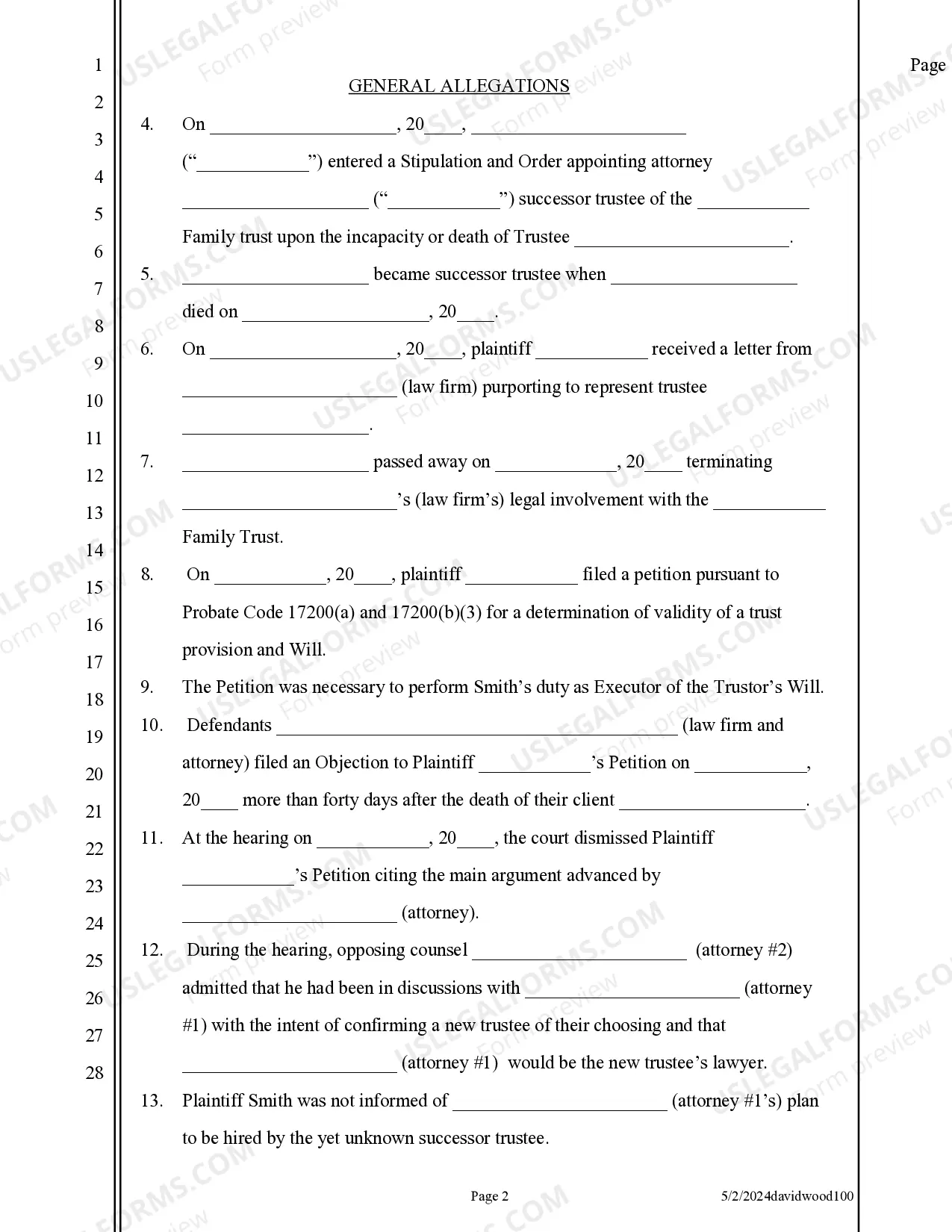 Preview Complaint for Intentional Acts and Negligence