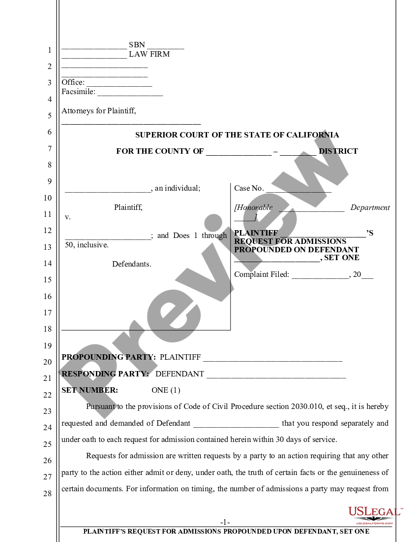 California request for admissions us legal forms