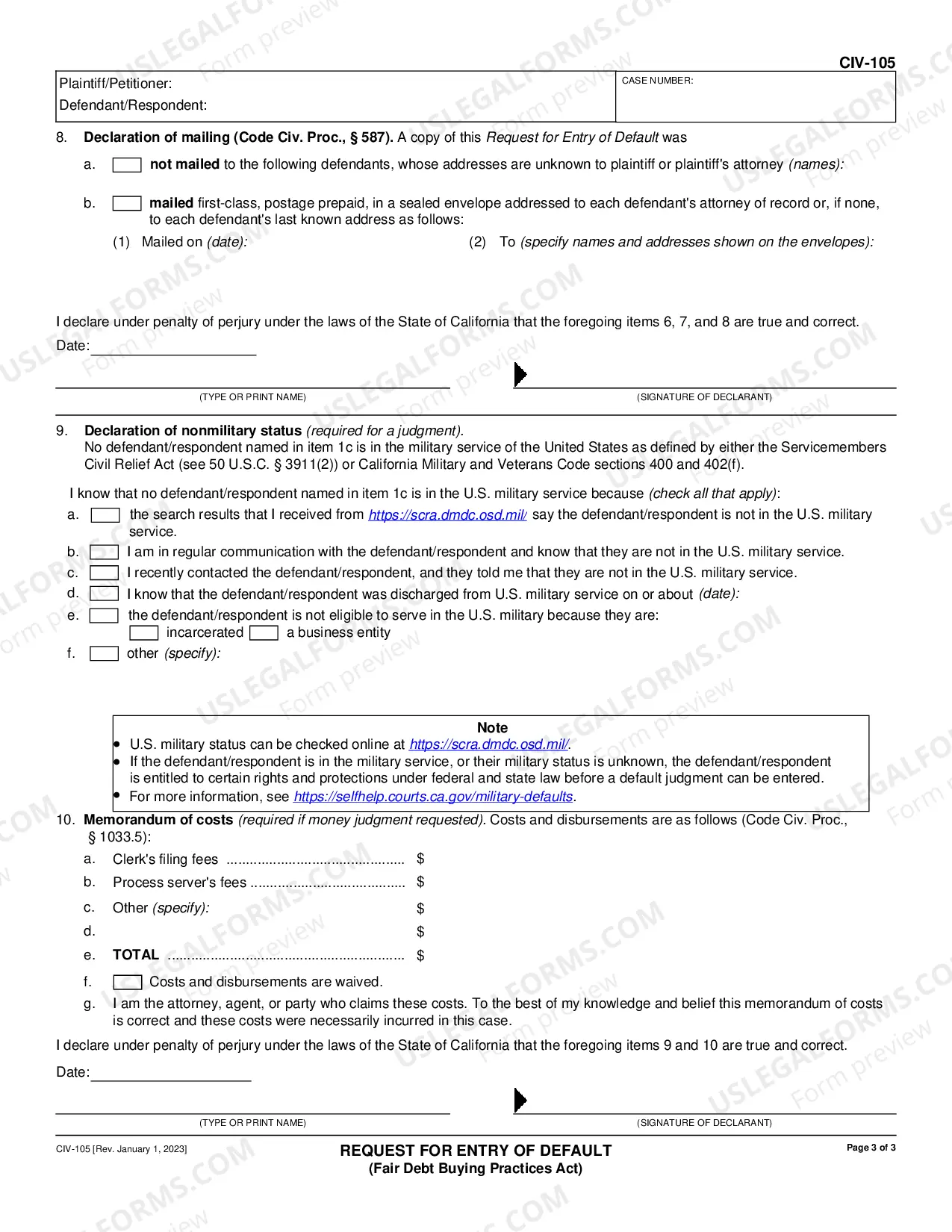 Preview Request for Entry of Default - Fair Debt Buying Practices Act
