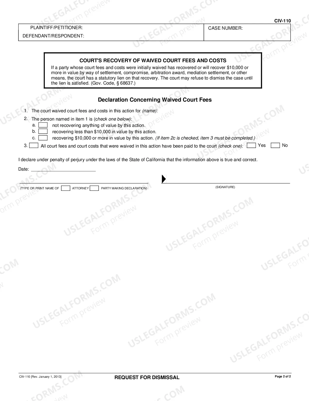 Preview Request for Dismissal