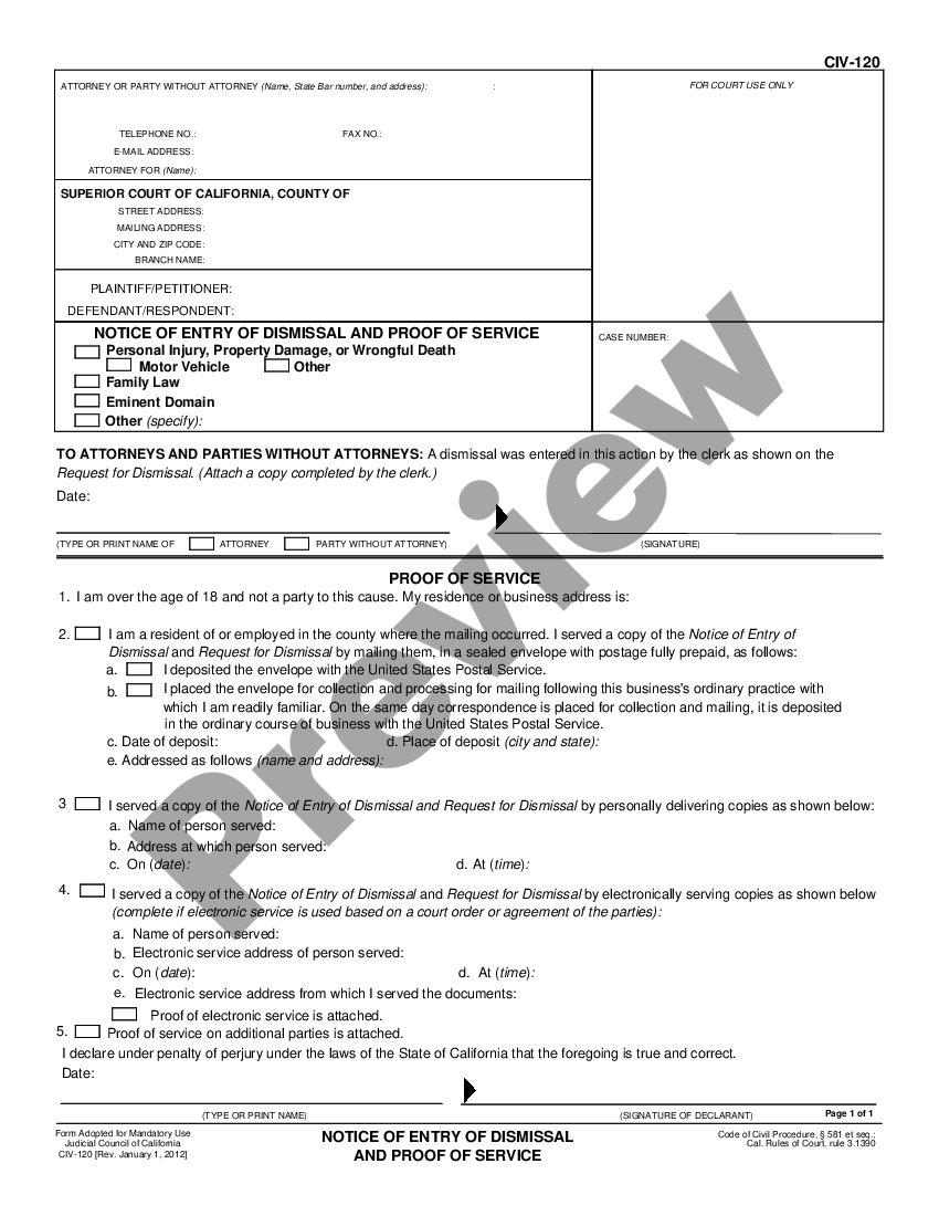 California Notice of Entry of Dismissal and Proof of Service - Notice ...