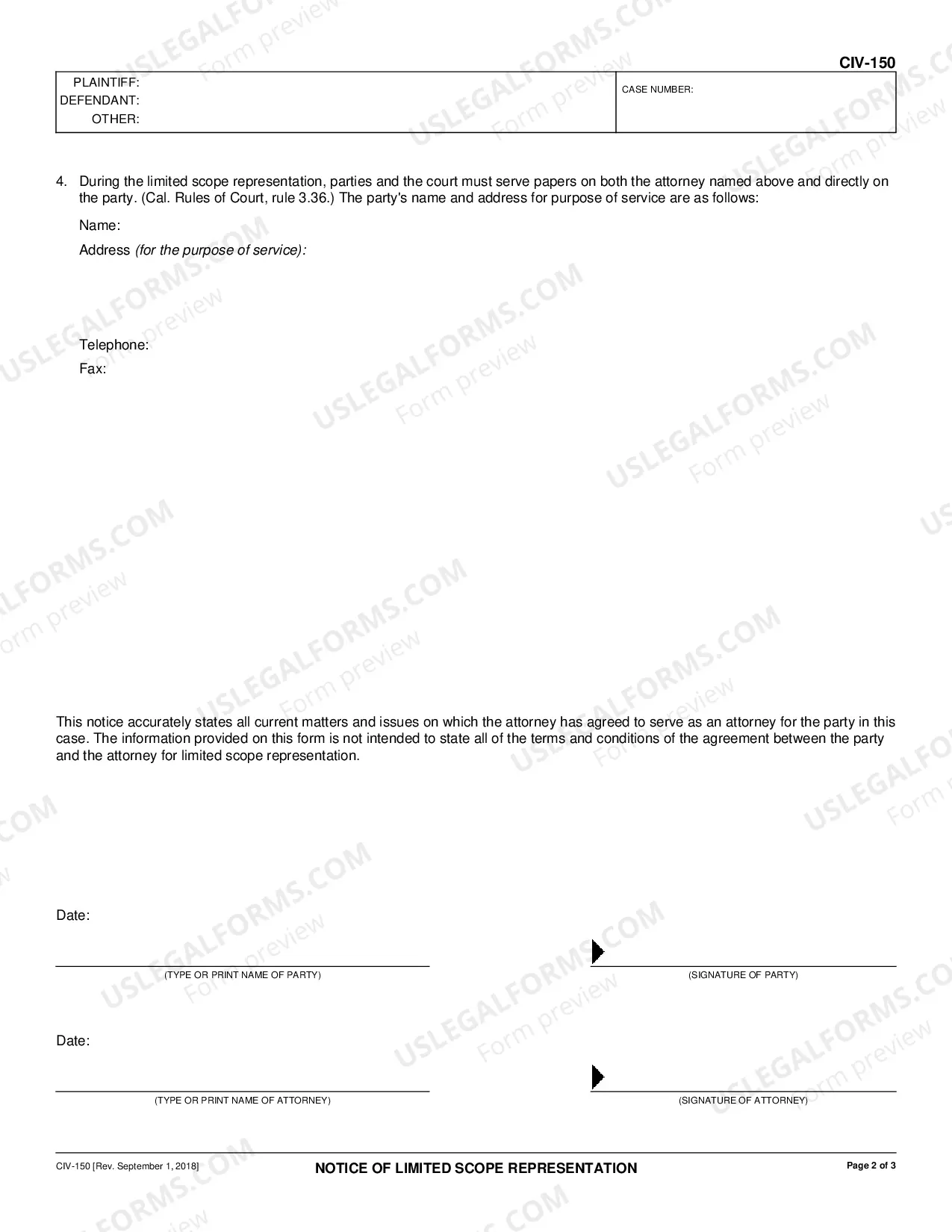 Preview Notice of Limited Scope Representation
