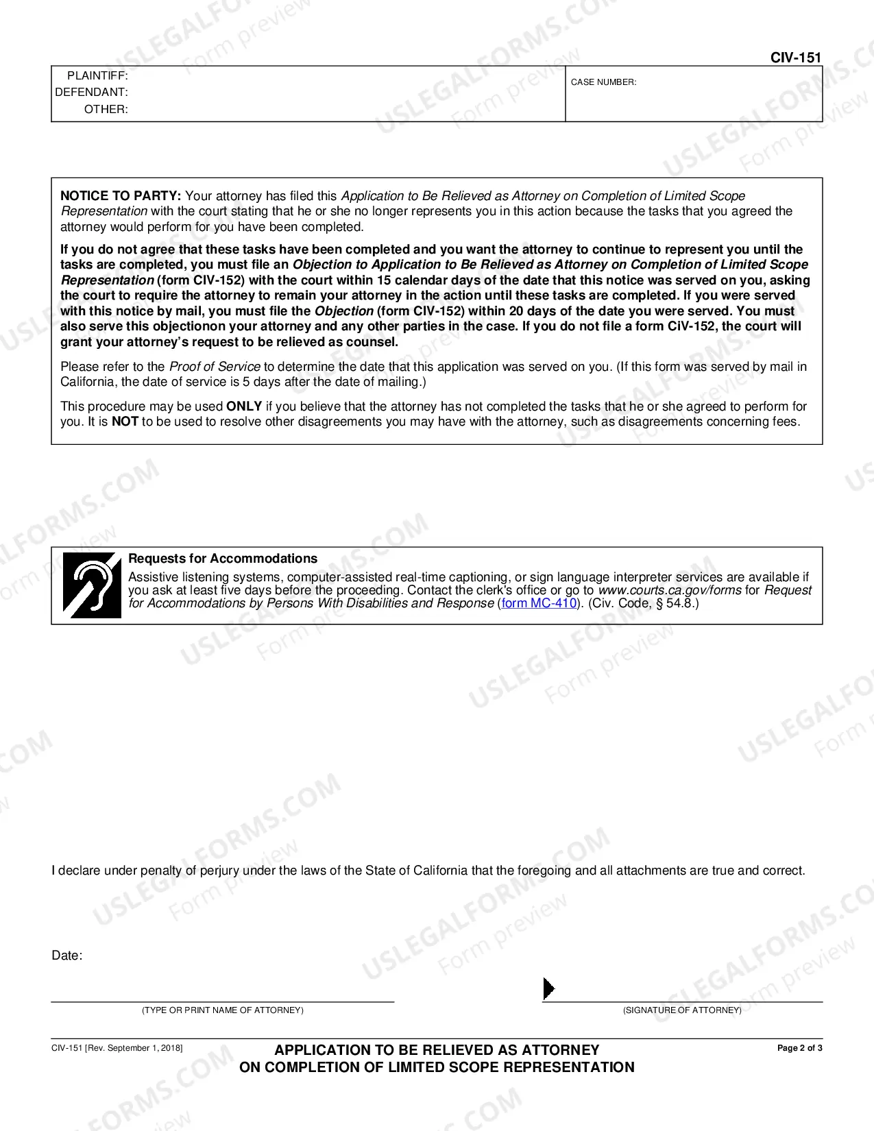 Preview Application to be Relieved as Attorney on Completion of Limited Scope Representation