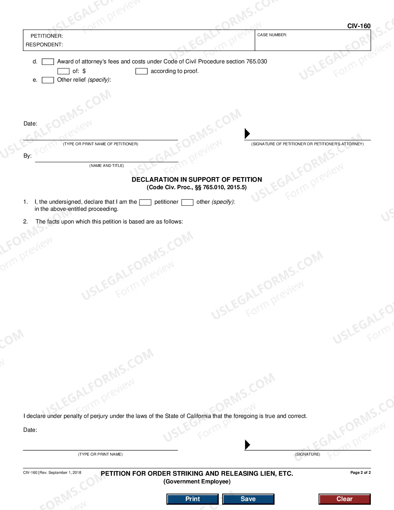 Preview Petiton for Order Striking and Releasing Lien, Etc - Government Employee