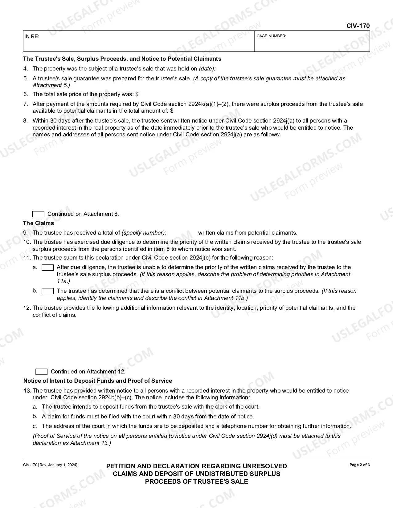 Preview Petition and Declaration Regarding Unresolved Claims and Deposit of Undistributed Surplus Proceeds of Trustee's Sale