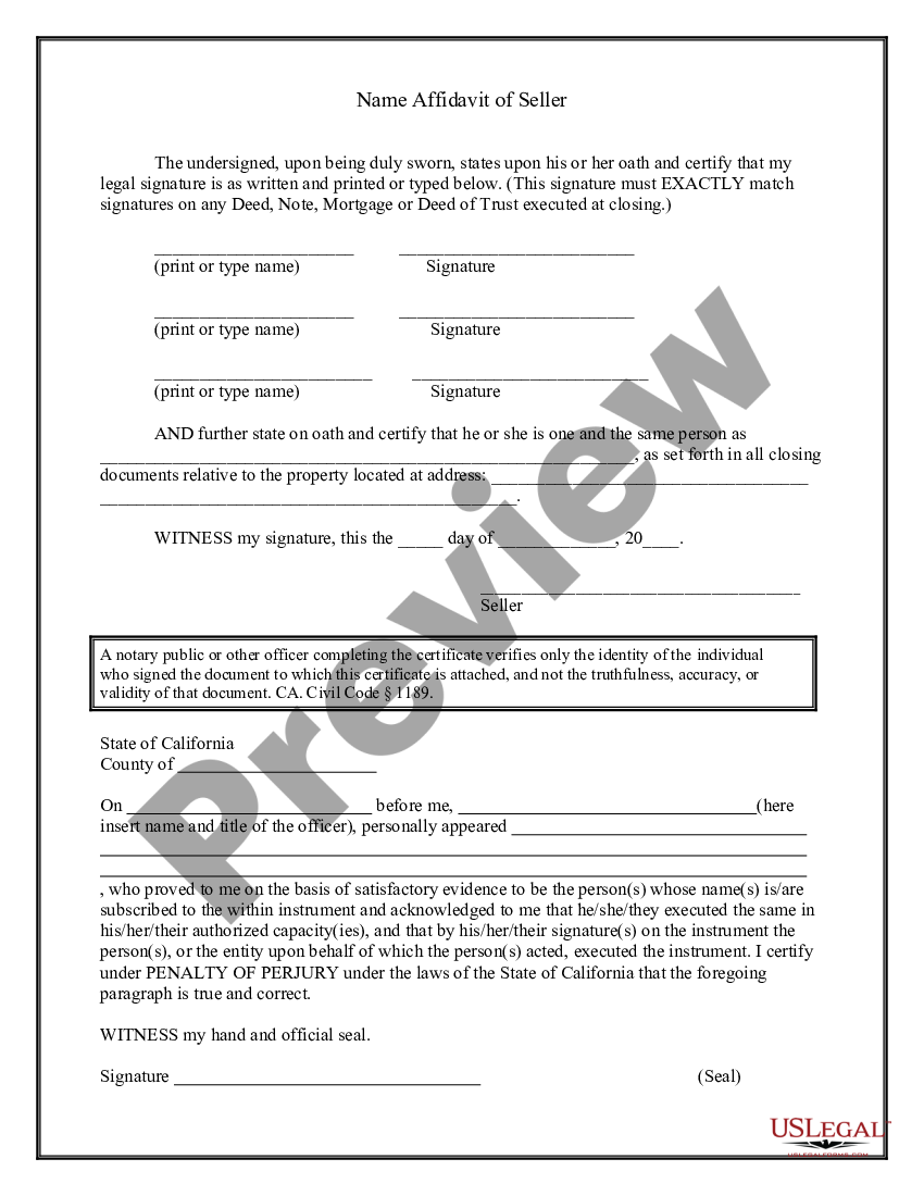 California Name Affidavit For Visa Us Legal Forms 6138