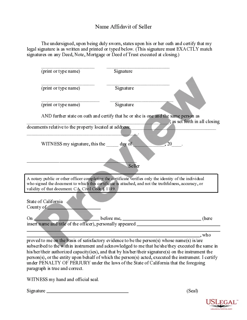 Preview Name Affidavit of Seller