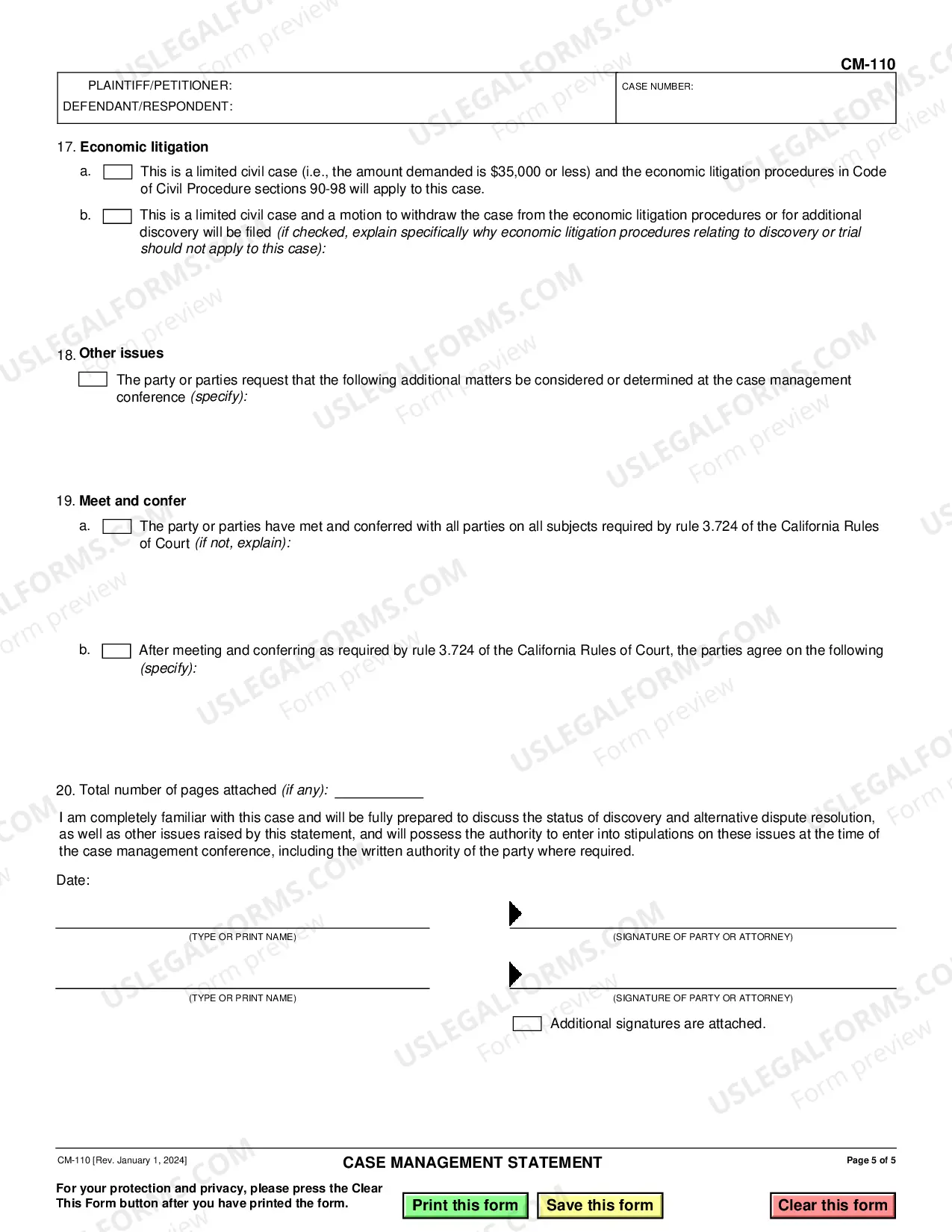 Preview Case Management Conference Statement