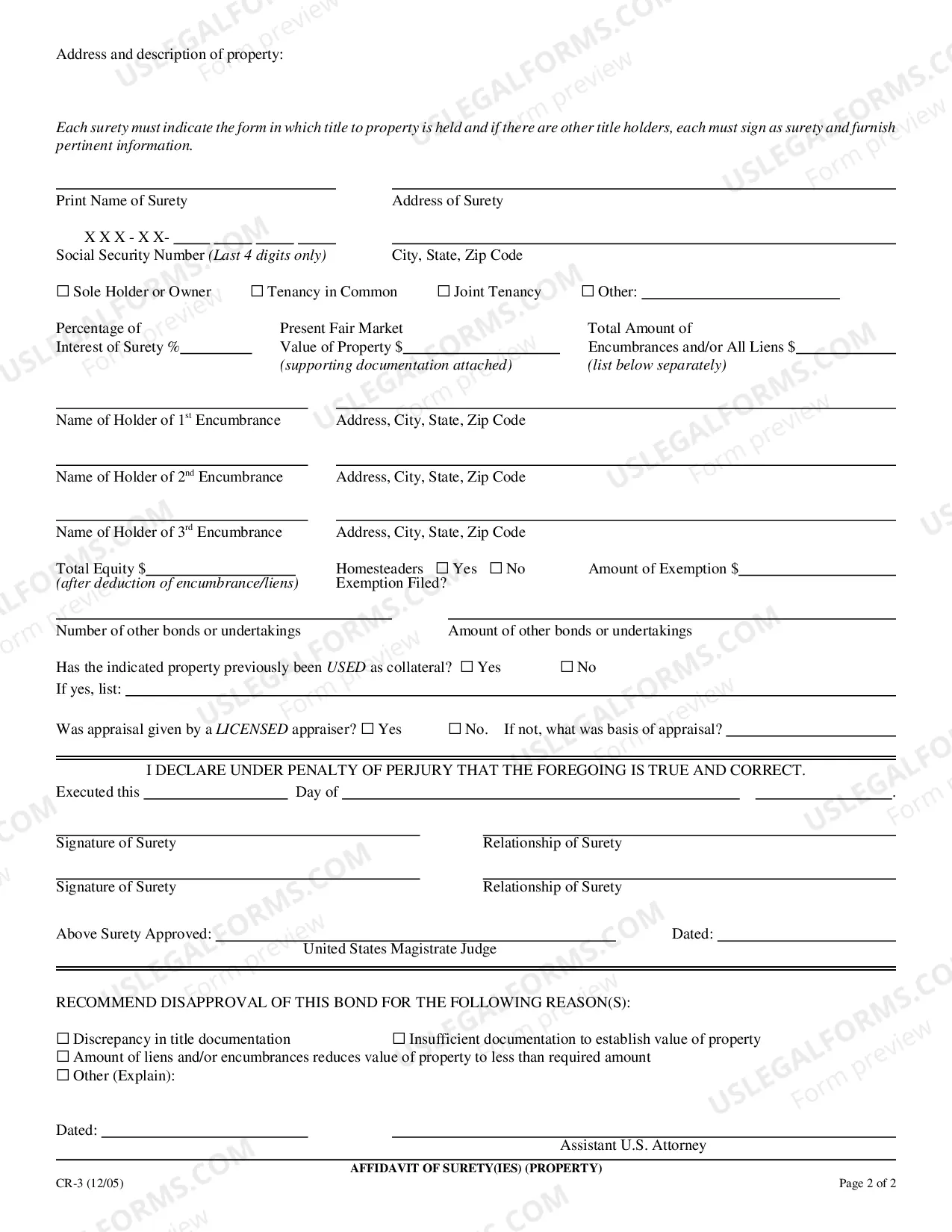 Preview Affidavit of Surety or Sureties - Property