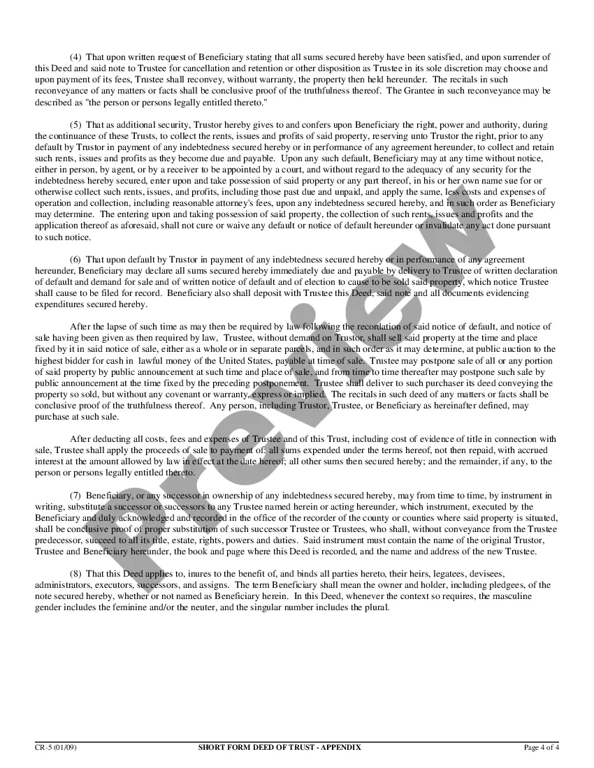 Get Short Form Deed of Trust and Assignment of Rents Preview Short Form Deed of Trust and Assignment of Rents