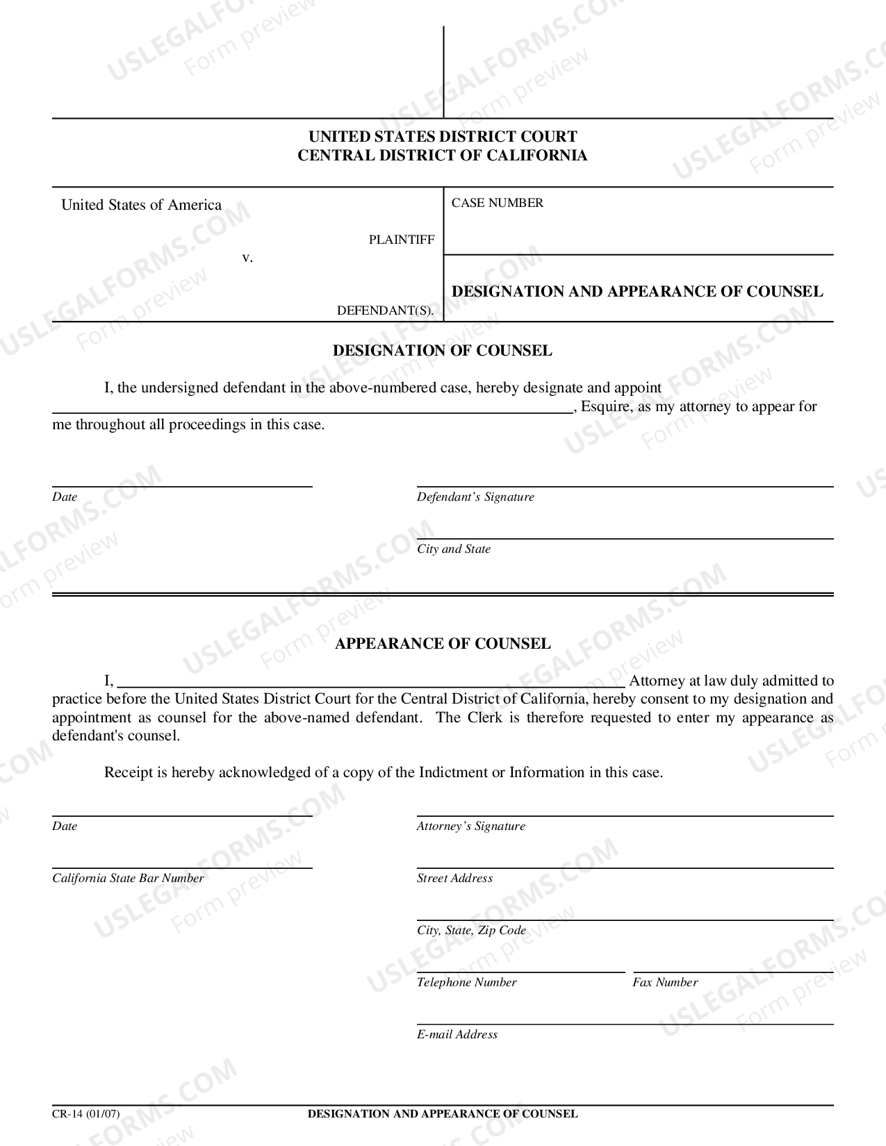 California Designation of Counsel Designation Of Counsel US Legal Forms