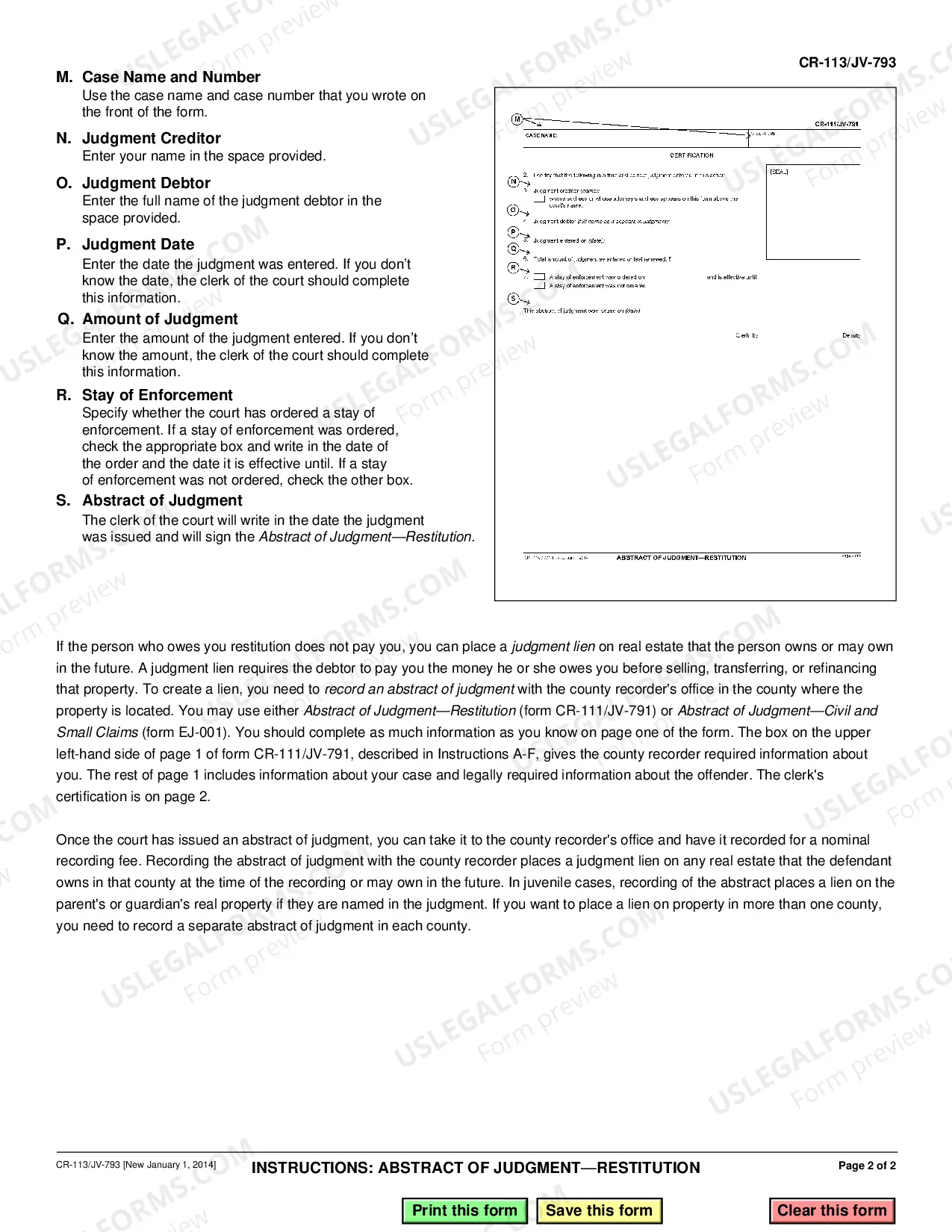 Preview Instructions: Abstract of Judgment - Restitution