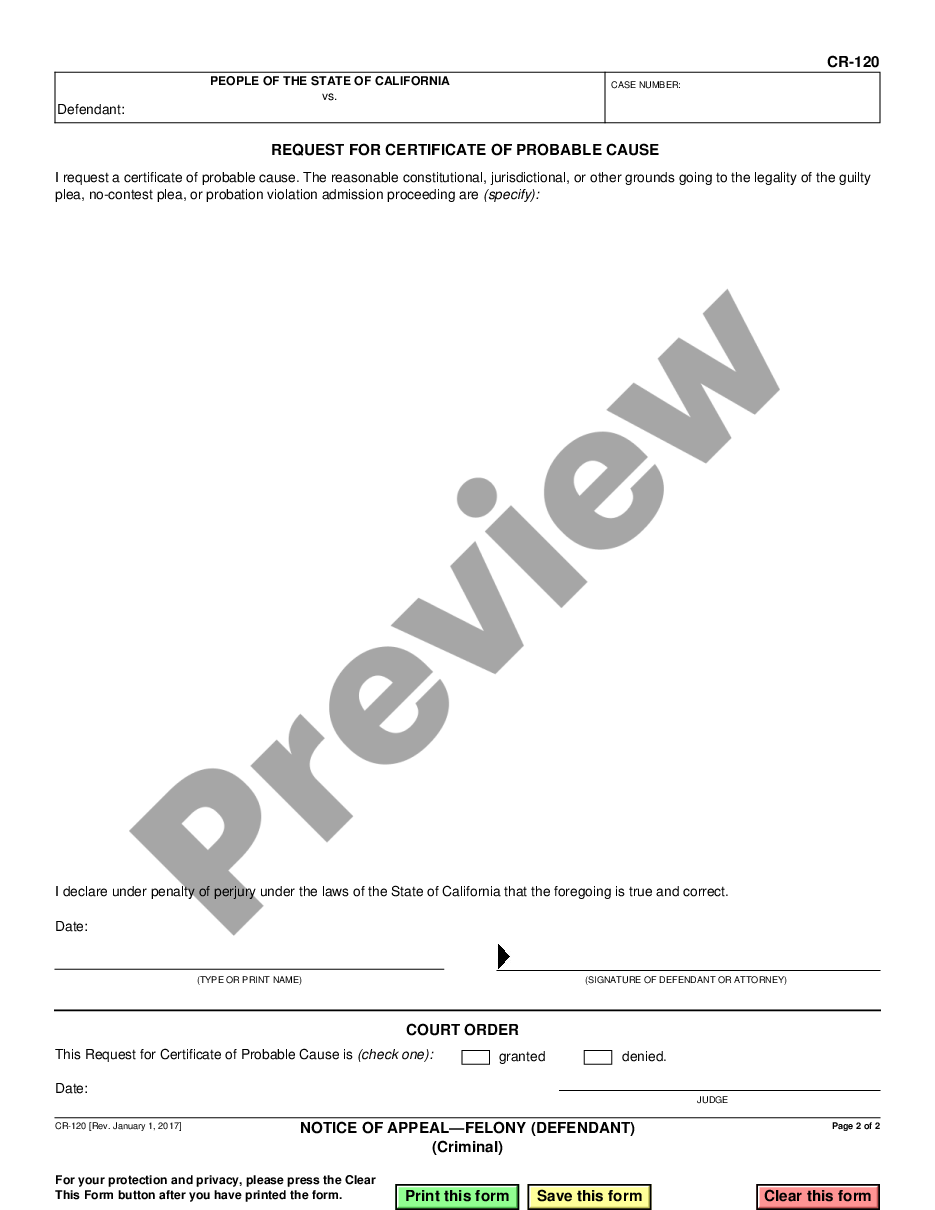 form Notice of Appeal - Felony - Defendant preview