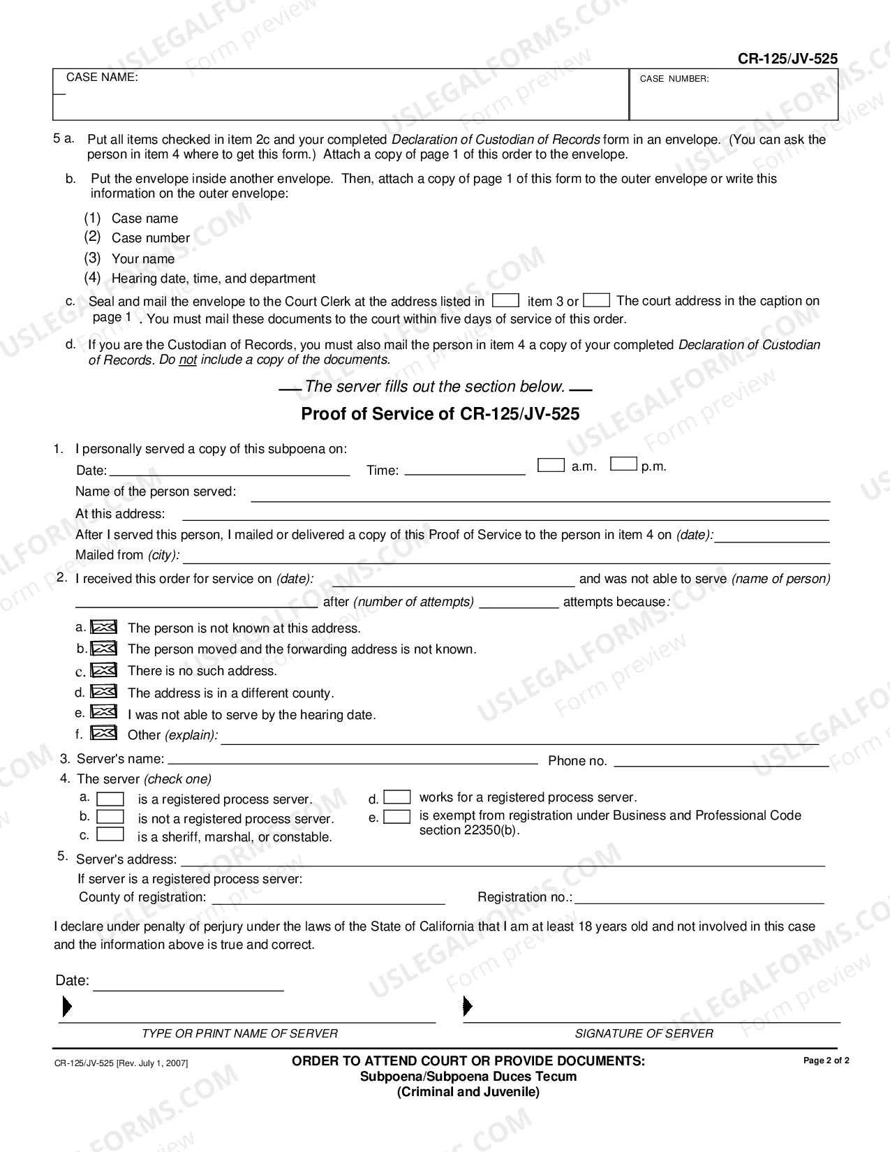 Preview Order to Attend Court or Provide Documents - Subpoena / Subpoena Duces Tecum - Criminal