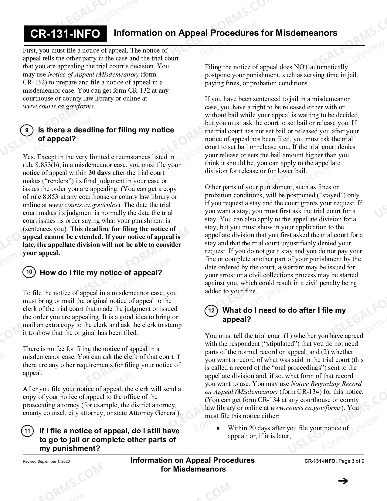 Preview Information on Appeal Procedures for Misdemeanors