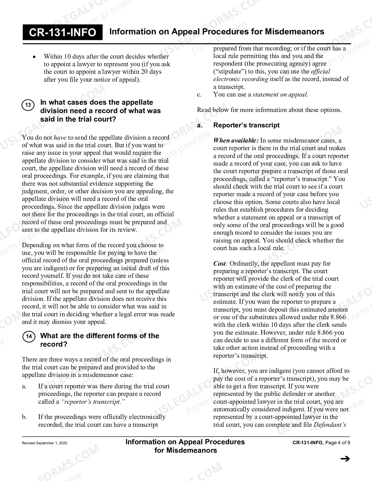 Preview Information on Appeal Procedures for Misdemeanors