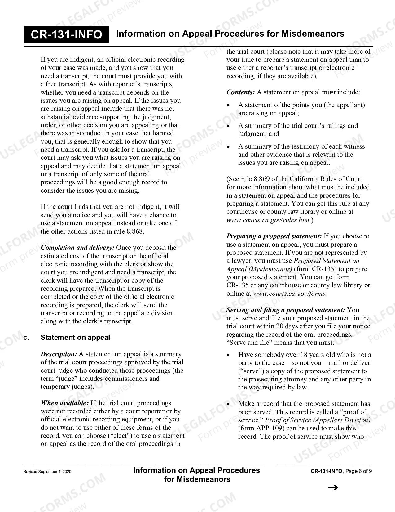 Preview Information on Appeal Procedures for Misdemeanors
