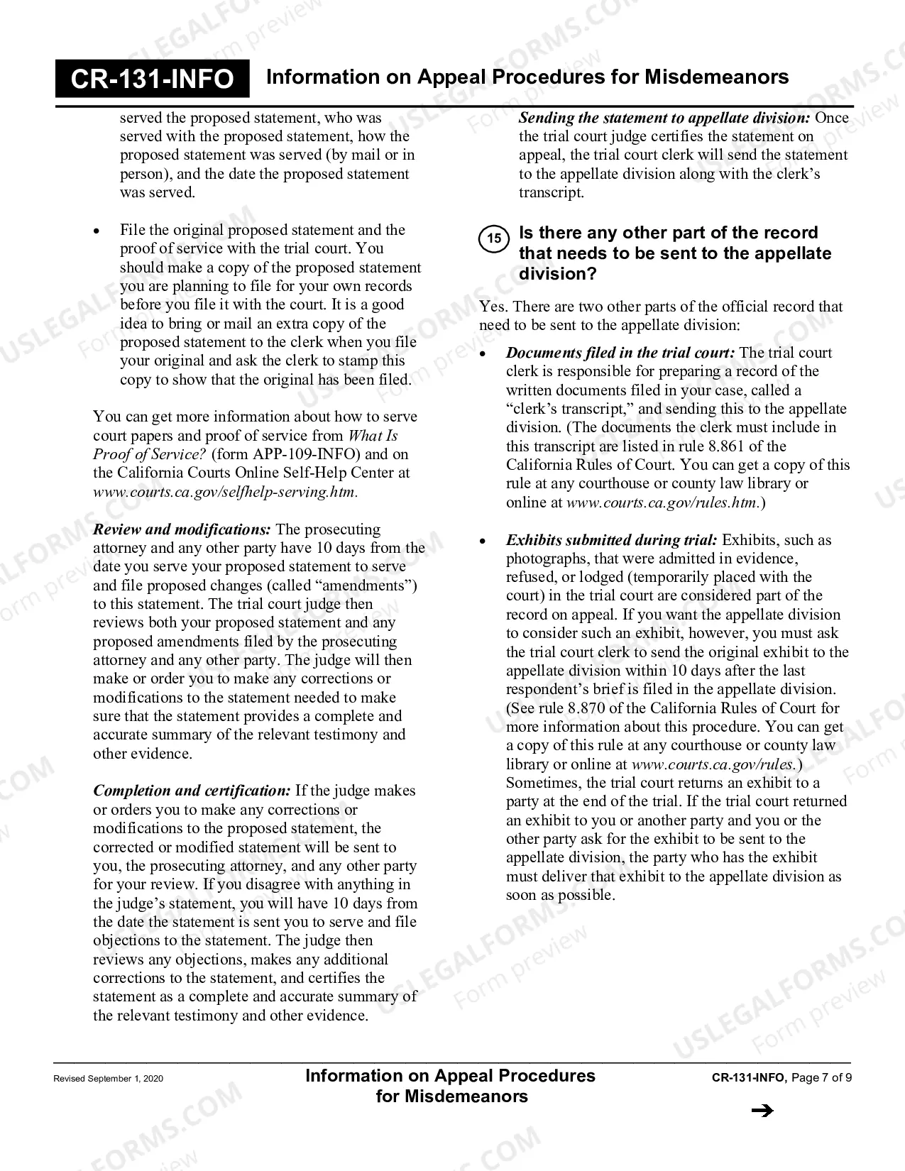 Preview Information on Appeal Procedures for Misdemeanors