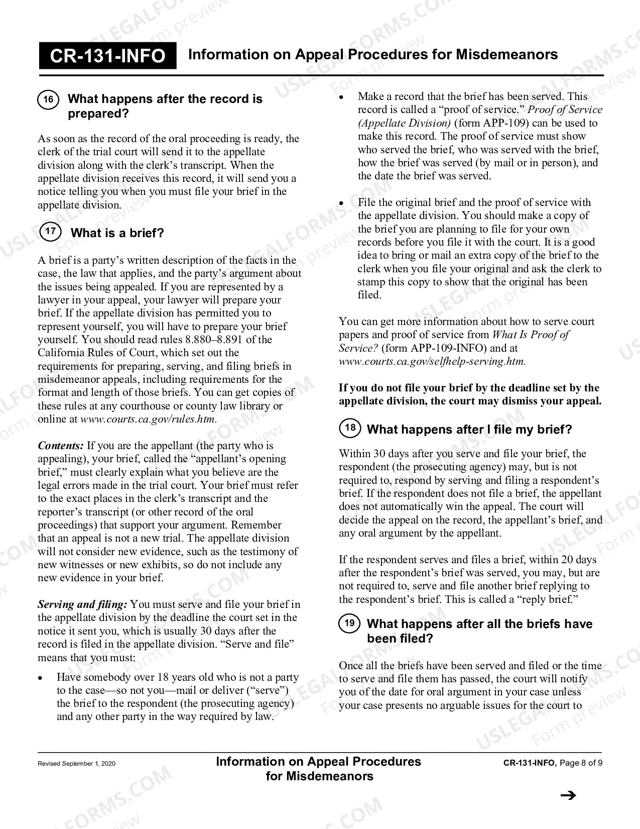 Preview Information on Appeal Procedures for Misdemeanors