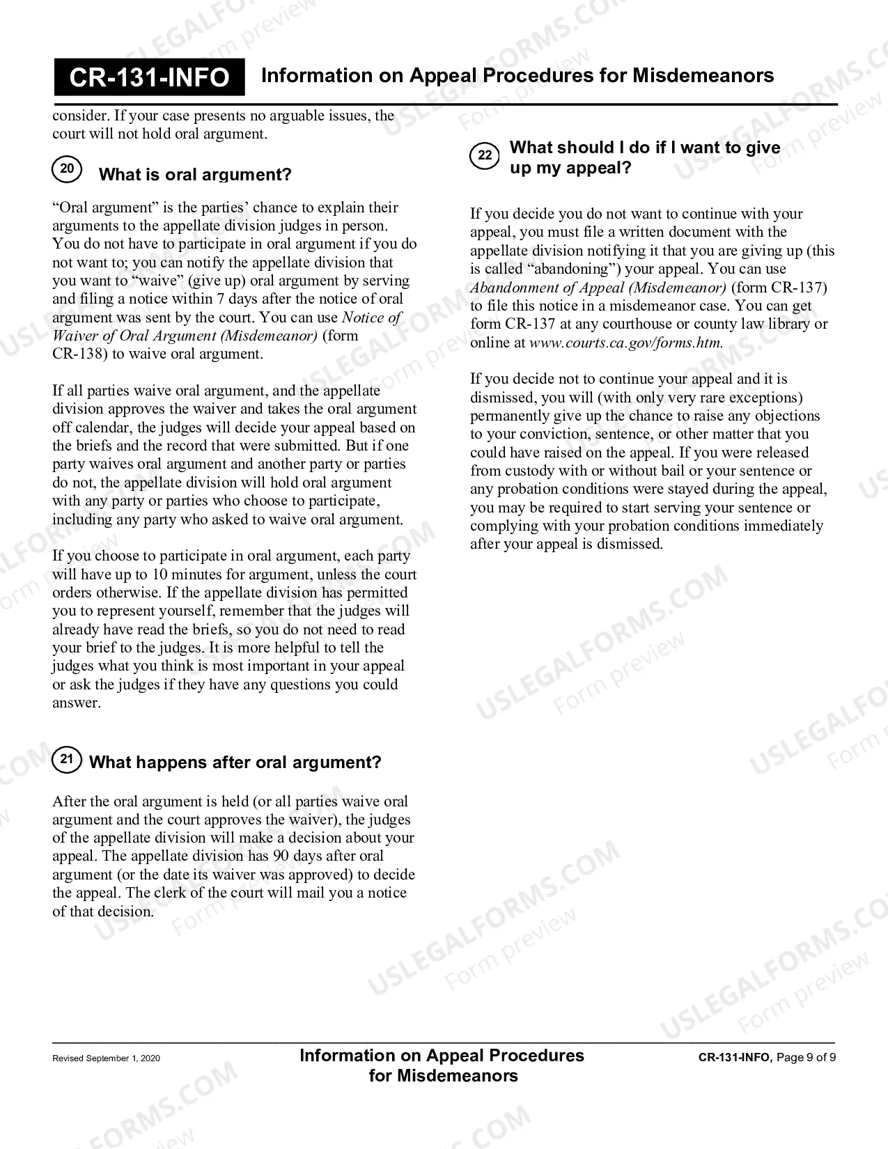 Preview Information on Appeal Procedures for Misdemeanors