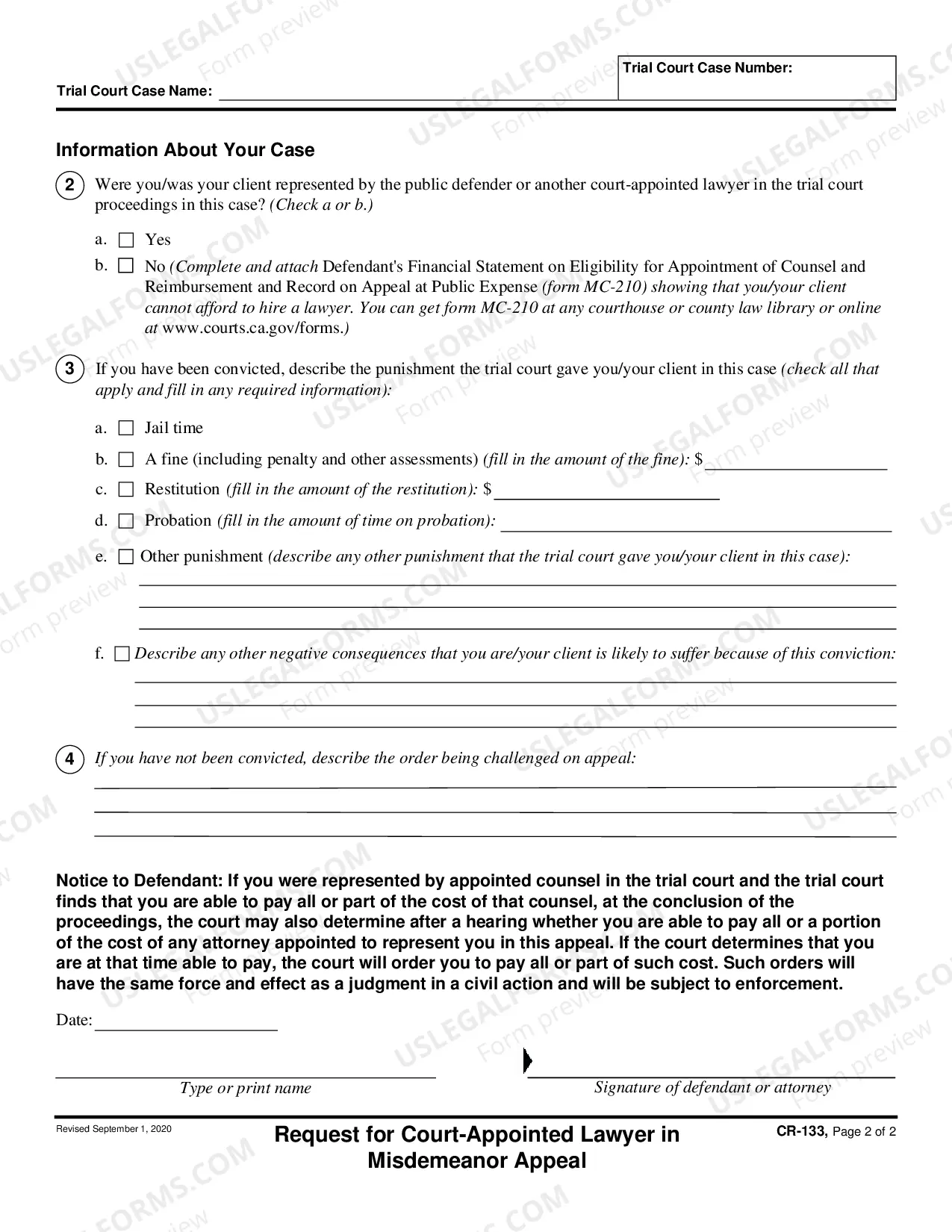 Preview Request for Court-Appointed Lawyer in Misdemeanor Appeal