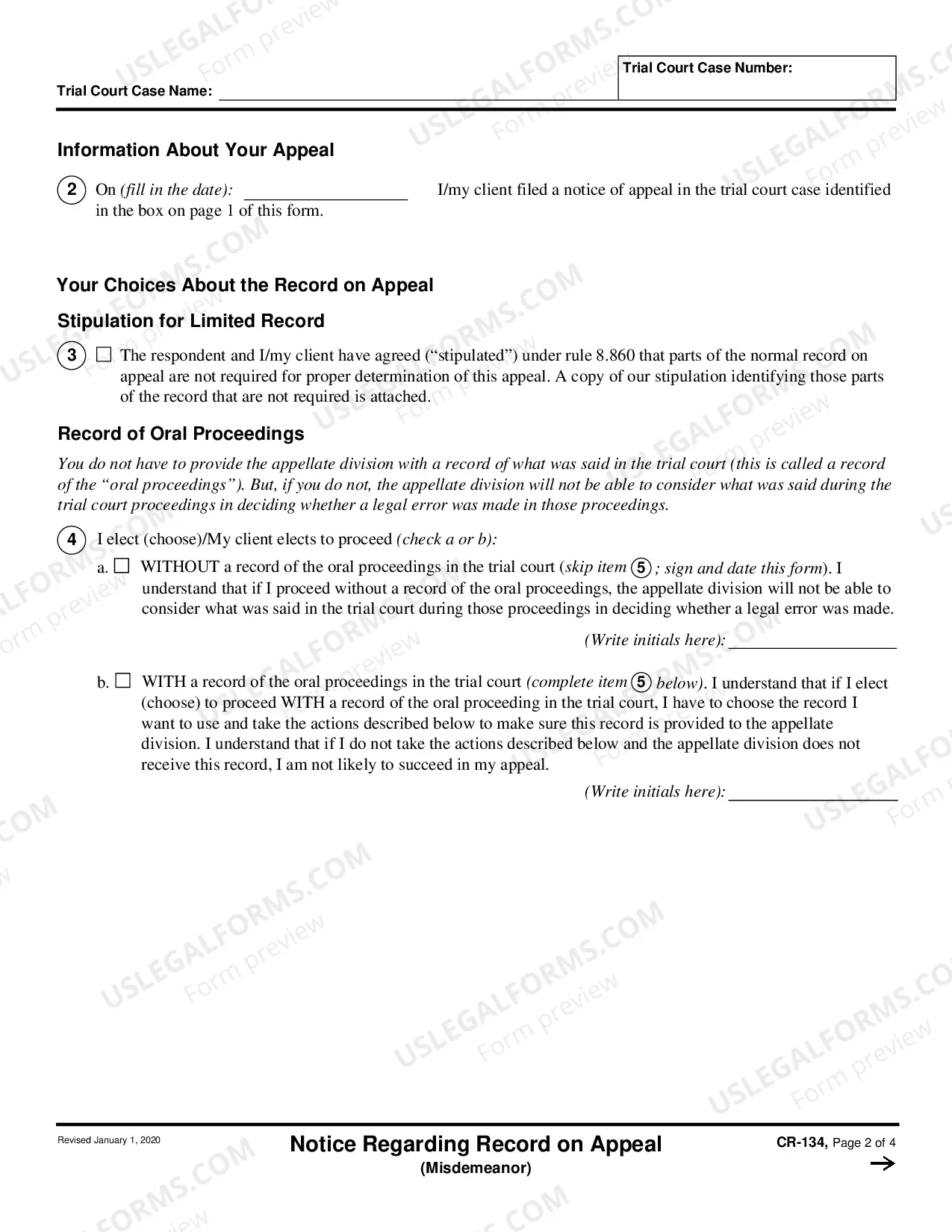 Preview Notice Regarding Record of Oral Proceedings - Misdemeanor