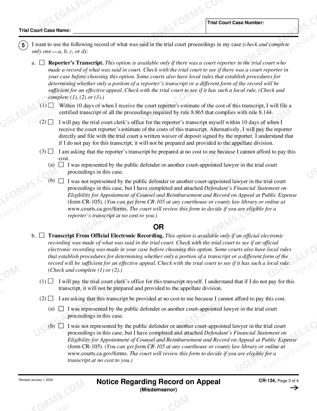 Preview Notice Regarding Record of Oral Proceedings - Misdemeanor