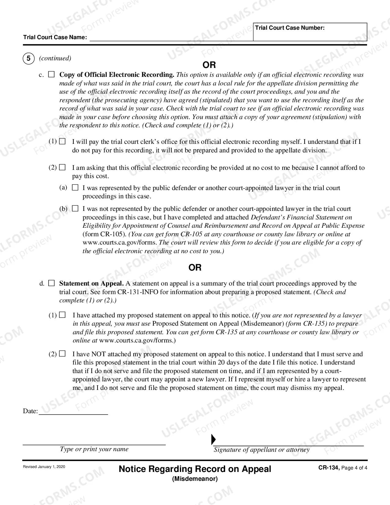 Preview Notice Regarding Record of Oral Proceedings - Misdemeanor