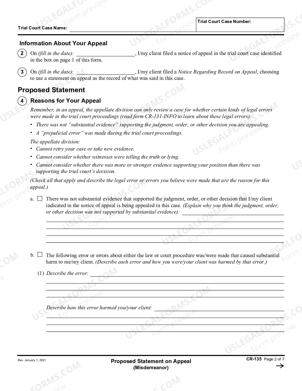 Preview Proposed Statement on Appeal - Misdemeanor